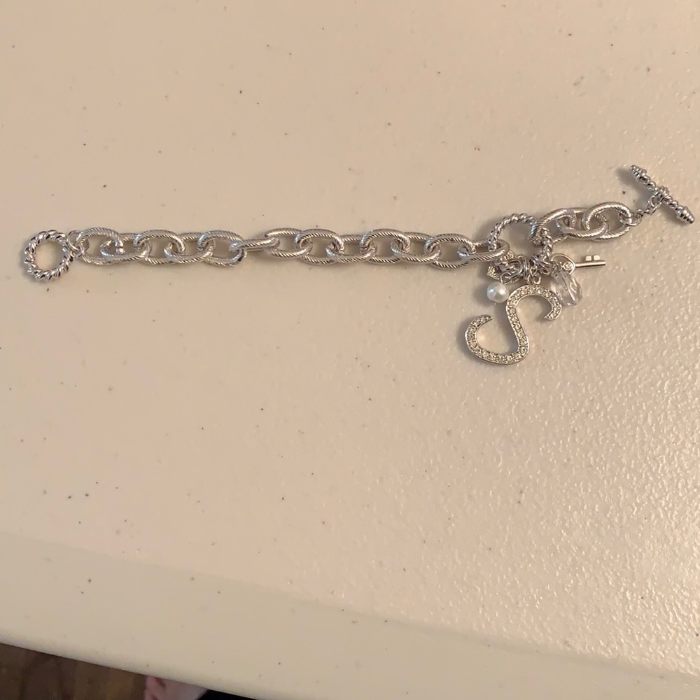 Silver tone “S” initial charm bracelet
